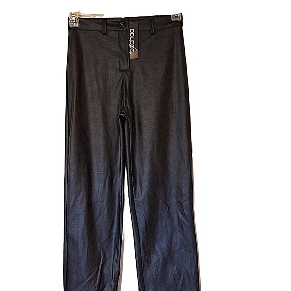 Women's BoHoo Size 4 Wide Leg Leather Look Trousers NWT - Picture 1 of 5